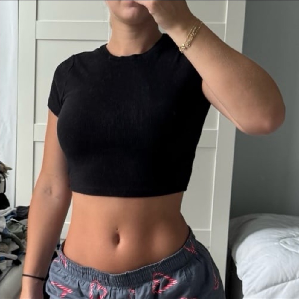 Garage Black Ribbed Crop Top